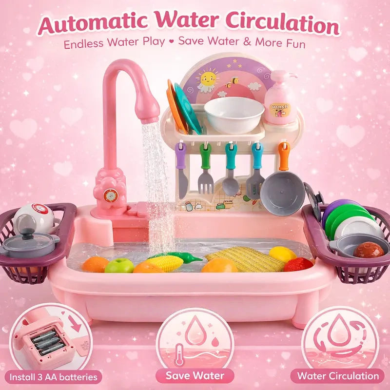 Kids Play Kitchen Sink Toy with Real Running Water & Accessories 💧🍳