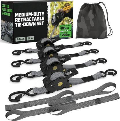 Auto-Retractable Ratchet Straps (4-Pack) - 1" x 10FT Heavy Duty Tie Downs 🚛⛓️