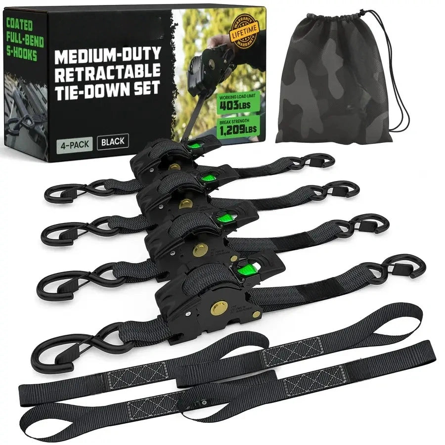 Auto-Retractable Ratchet Straps (4-Pack) - 1" x 10FT Heavy Duty Tie Downs 🚛⛓️