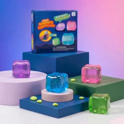 4-Pack High-Density Stress Cubes - Slow Rising Sensory Fidget Toys 🧊✨