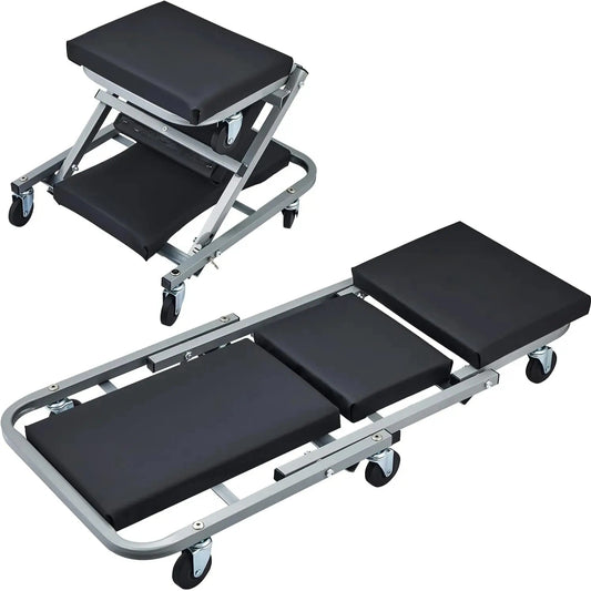 Foldable Mechanics Creeper Stool - 2-in-1 Rolling Garage Seat (300 lbs Capacity) 🛠️🏎️