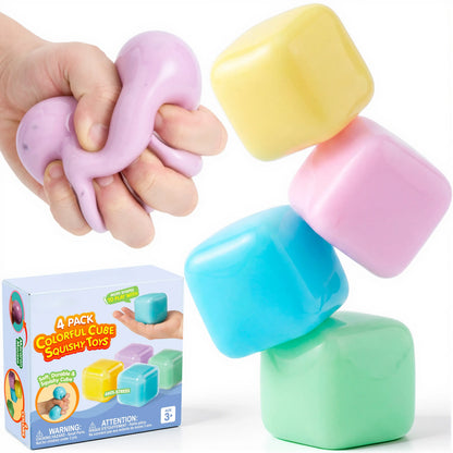 4-Pack High-Density Stress Cubes - Slow Rising Sensory Fidget Toys 🧊✨