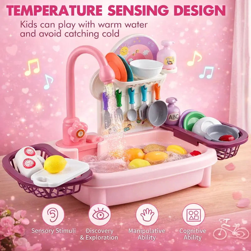Kids Play Kitchen Sink Toy with Real Running Water & Accessories 💧🍳
