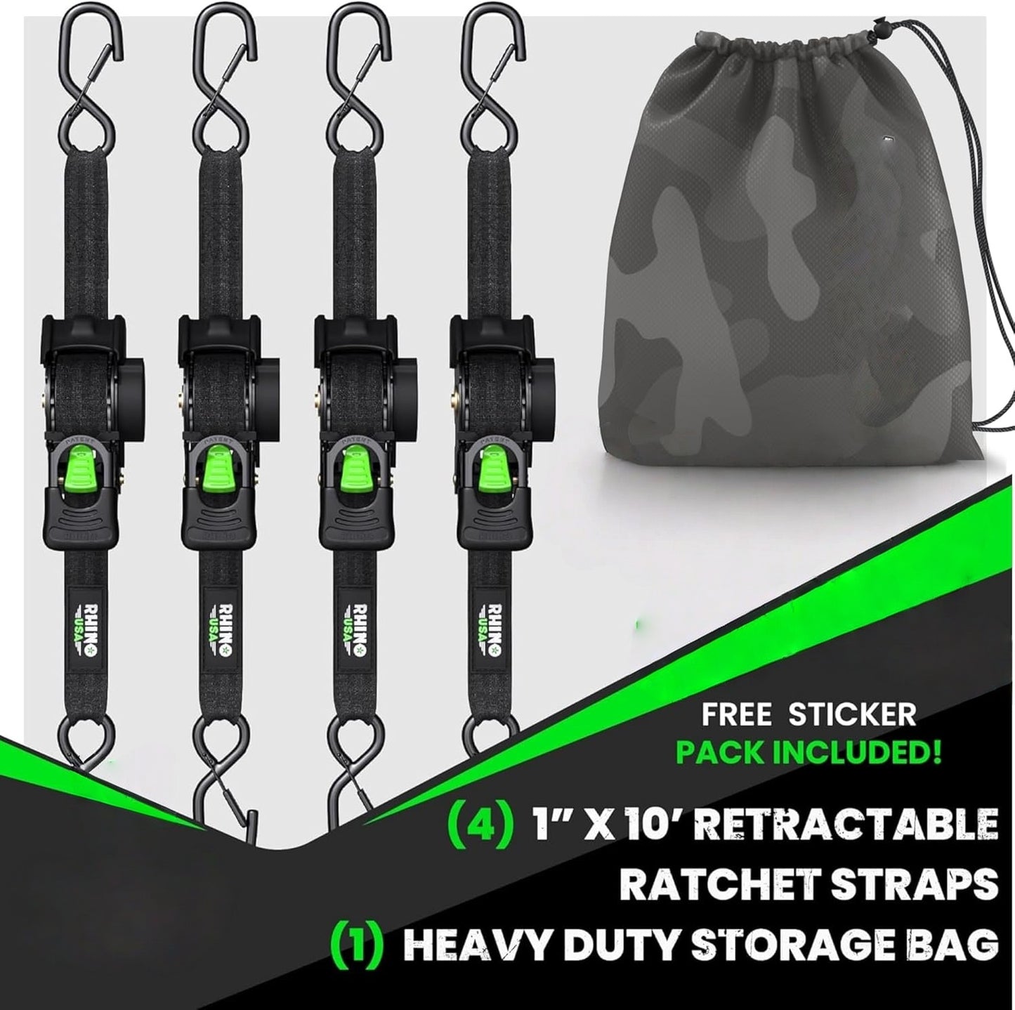 Auto-Retractable Ratchet Straps (4-Pack) - 1" x 10FT Heavy Duty Tie Downs 🚛⛓️