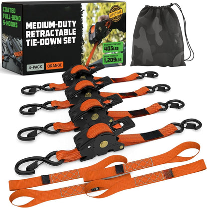 Auto-Retractable Ratchet Straps (4-Pack) - 1" x 10FT Heavy Duty Tie Downs 🚛⛓️
