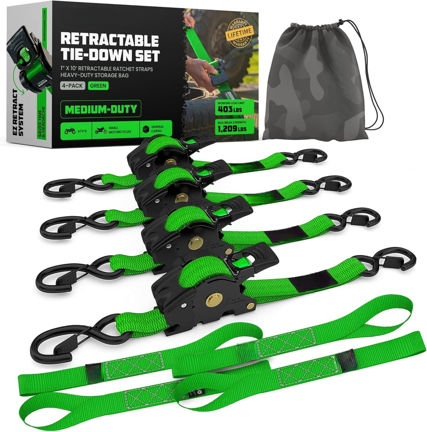 Auto-Retractable Ratchet Straps (4-Pack) - 1" x 10FT Heavy Duty Tie Downs 🚛⛓️