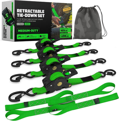Auto-Retractable Ratchet Straps (4-Pack) - 1" x 10FT Heavy Duty Tie Downs 🚛⛓️