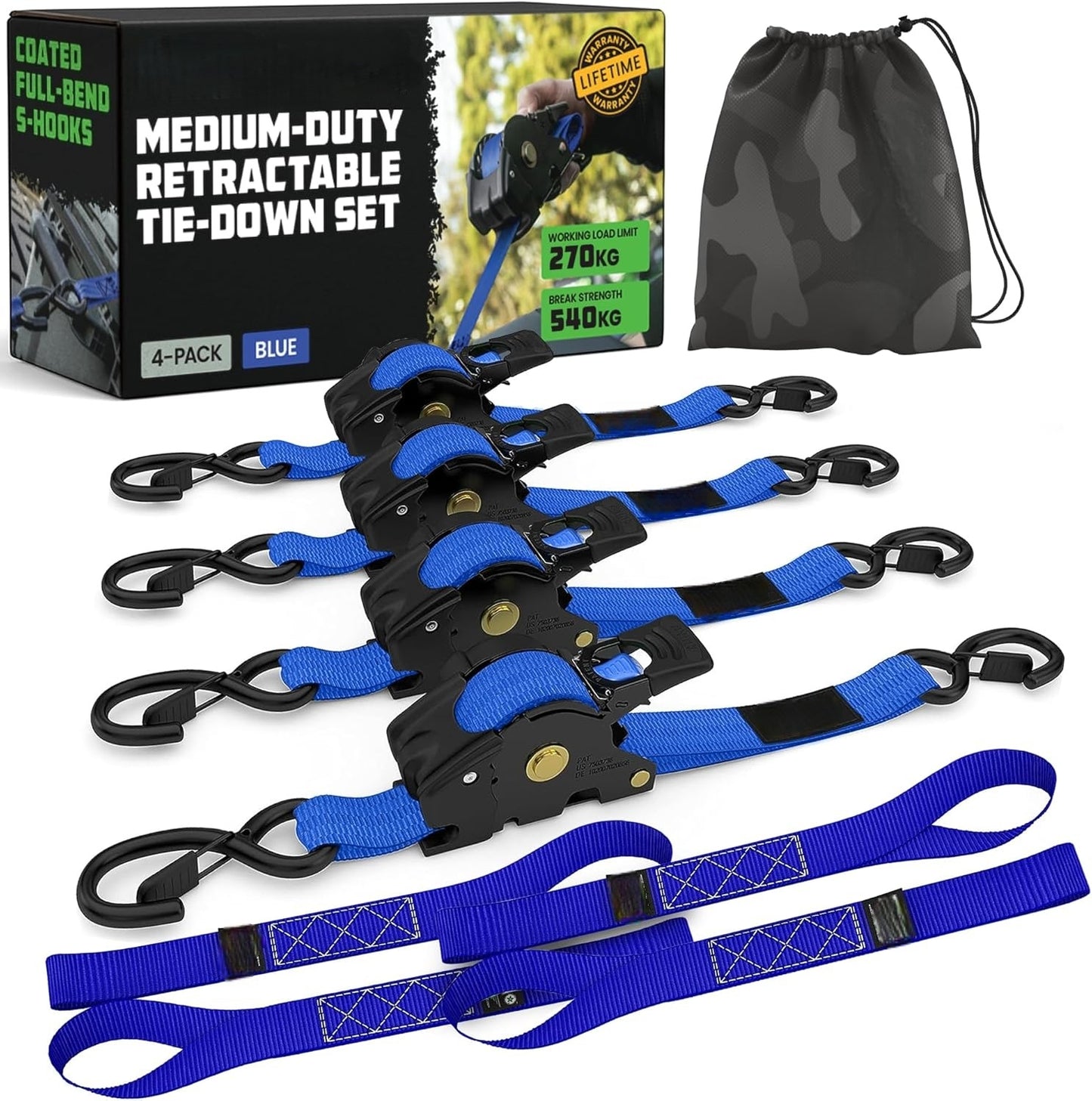 Auto-Retractable Ratchet Straps (4-Pack) - 1" x 10FT Heavy Duty Tie Downs 🚛⛓️