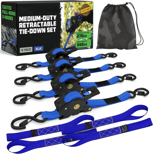 Auto-Retractable Ratchet Straps (4-Pack) - 1" x 10FT Heavy Duty Tie Downs 🚛⛓️