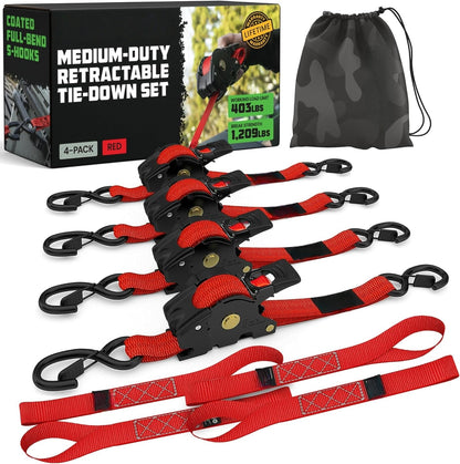 Auto-Retractable Ratchet Straps (4-Pack) - 1" x 10FT Heavy Duty Tie Downs 🚛⛓️