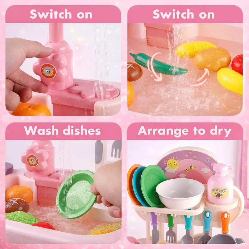 Kids Play Kitchen Sink Toy with Real Running Water & Accessories 💧🍳