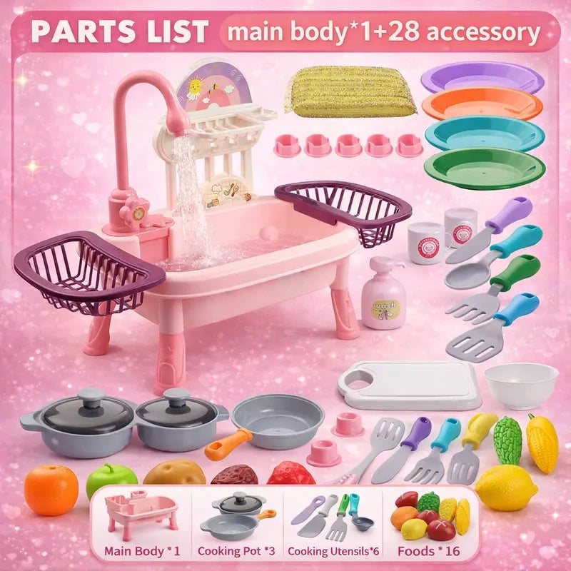 Kids Play Kitchen Sink Toy with Real Running Water & Accessories 💧🍳